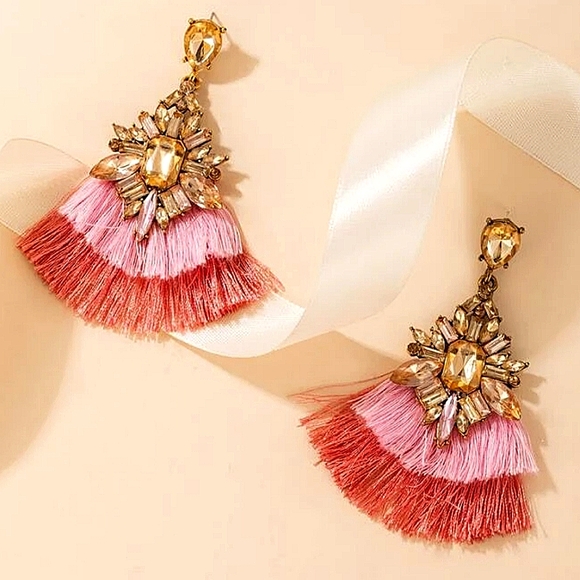 2 FOR $20 Boho Rhinestone Tassel Earrings - Picture 3 of 3